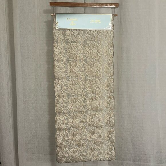 tinsel & fir Ivory Gold Embroidered Floral Winter Branches Lace Table Runner - Picture 1 of 11